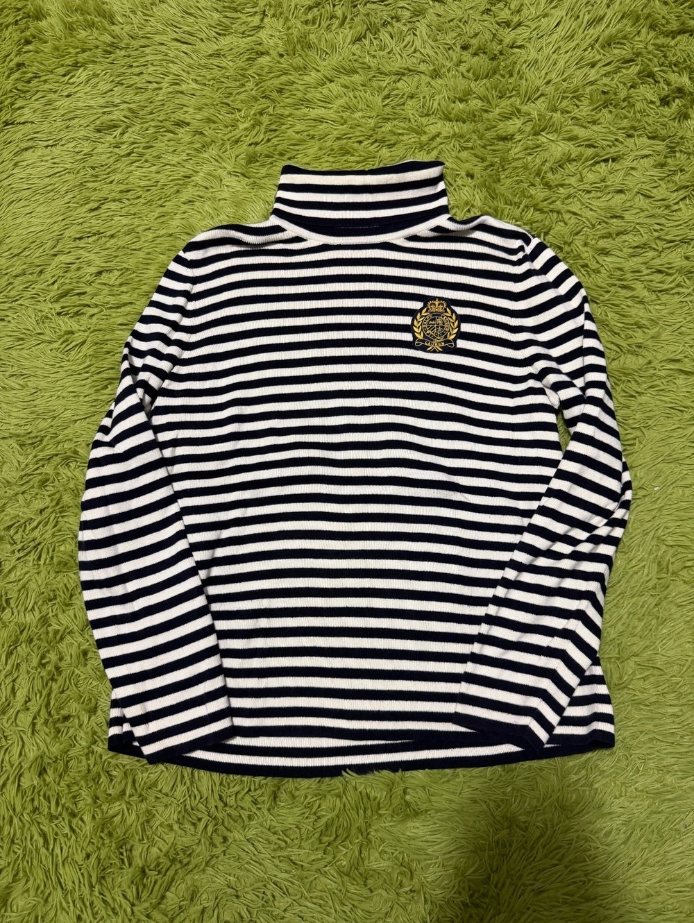 Ralph Lauren Striped Crest Turtleneck Sweater Women's Size Large Fashion Piece